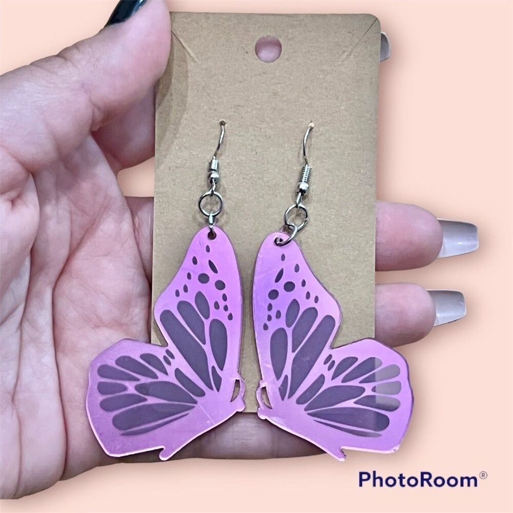 Handmade Acrylic Pink Butterfly Earrings